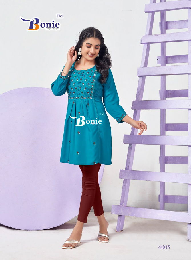 Adore 4 By Bonie Embroidery Rayon Ladies Short Top Wholesale Market In Surat
